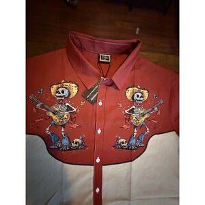 DaddyLoco Skull Mariachi Shirt Mens 2XL Red Western Rockabilly Button Up